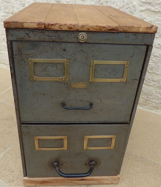 Real industrial furniture two drawers brand RONEO metal mobiler Paris -Lilas