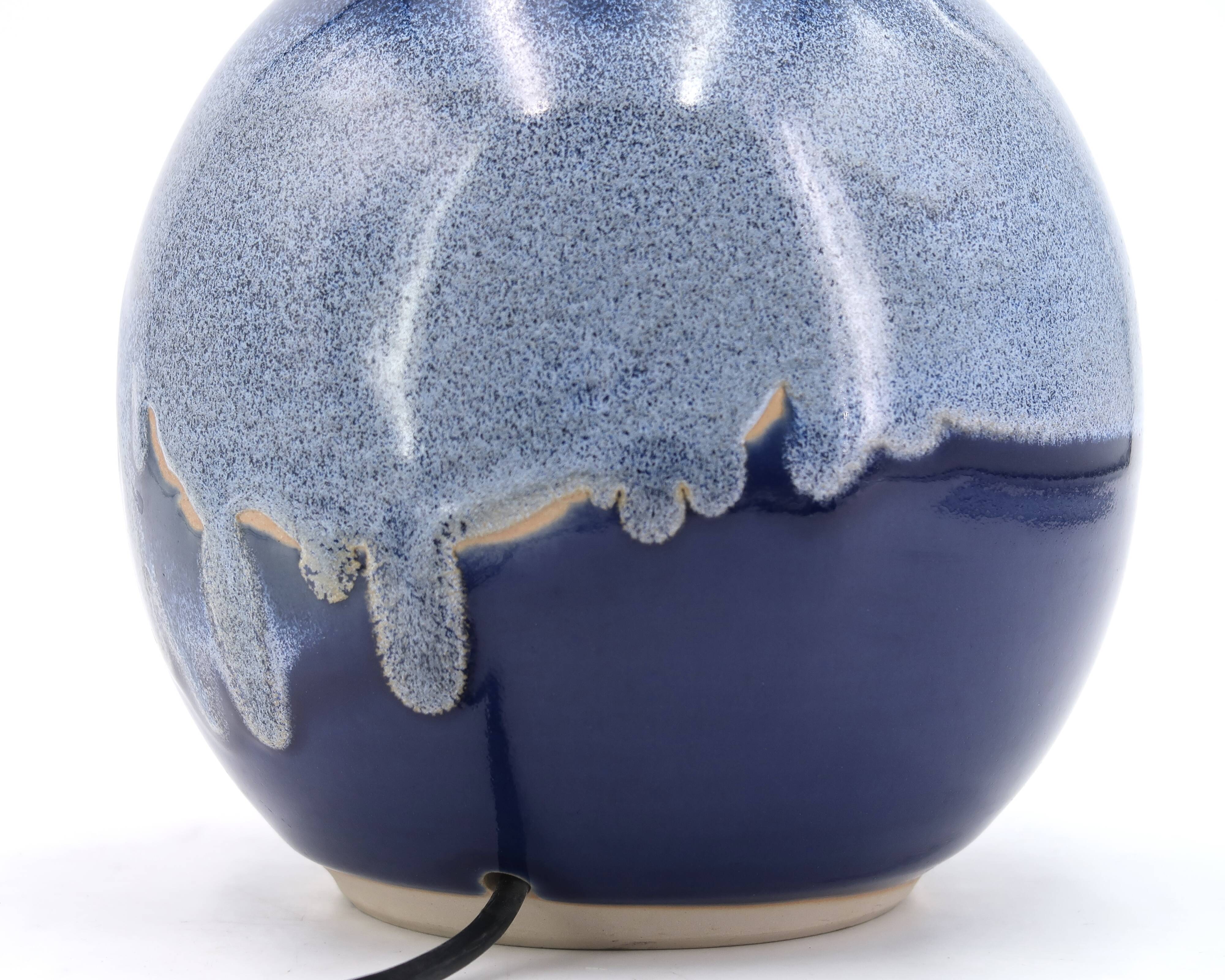 Fat lava blue ceramic potter's lamp, 1970s