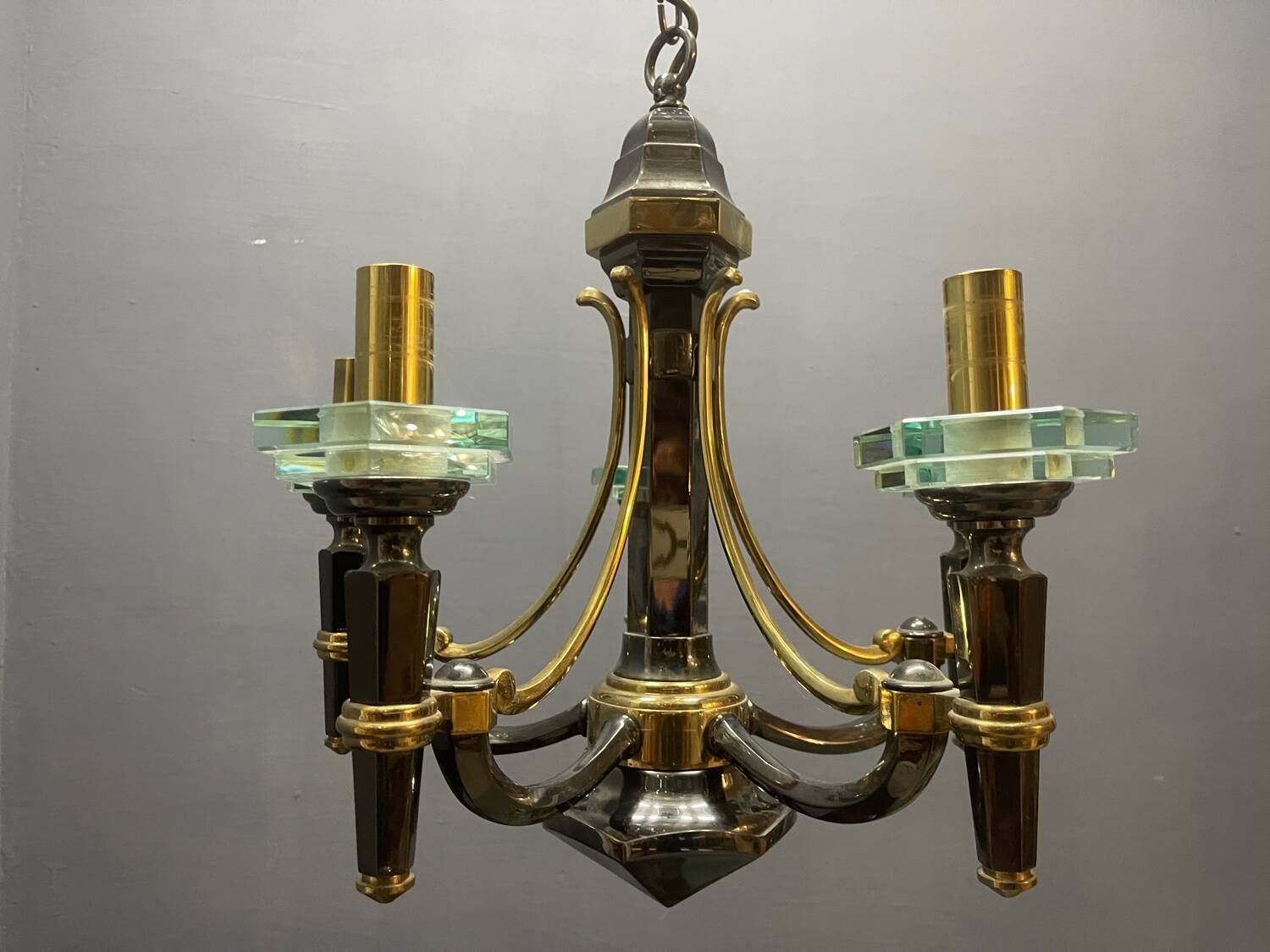 Lustre Lampart en laiton et cristal, années 1970