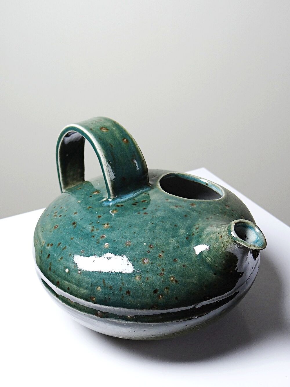 Glazed stoneware jug/pourer/watering can, vintage La Borne craftsmanship.
