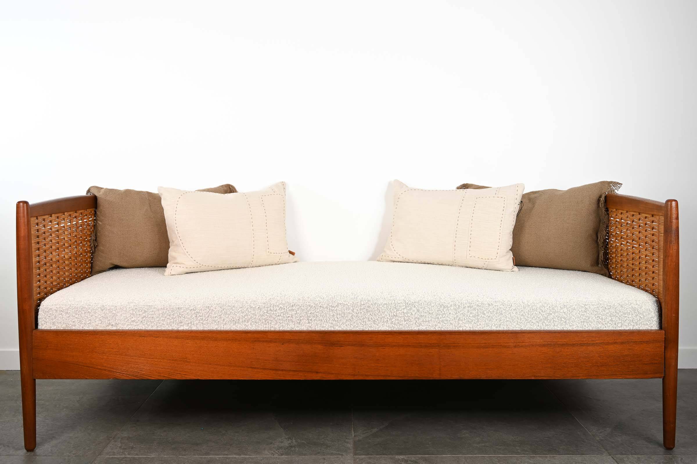 Danish teak bed from the 1960s / reupholstered mattress