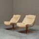 Pair of Sigurd Ressell Falcon Lounge Chairs leather, canvas, birch, 1970s