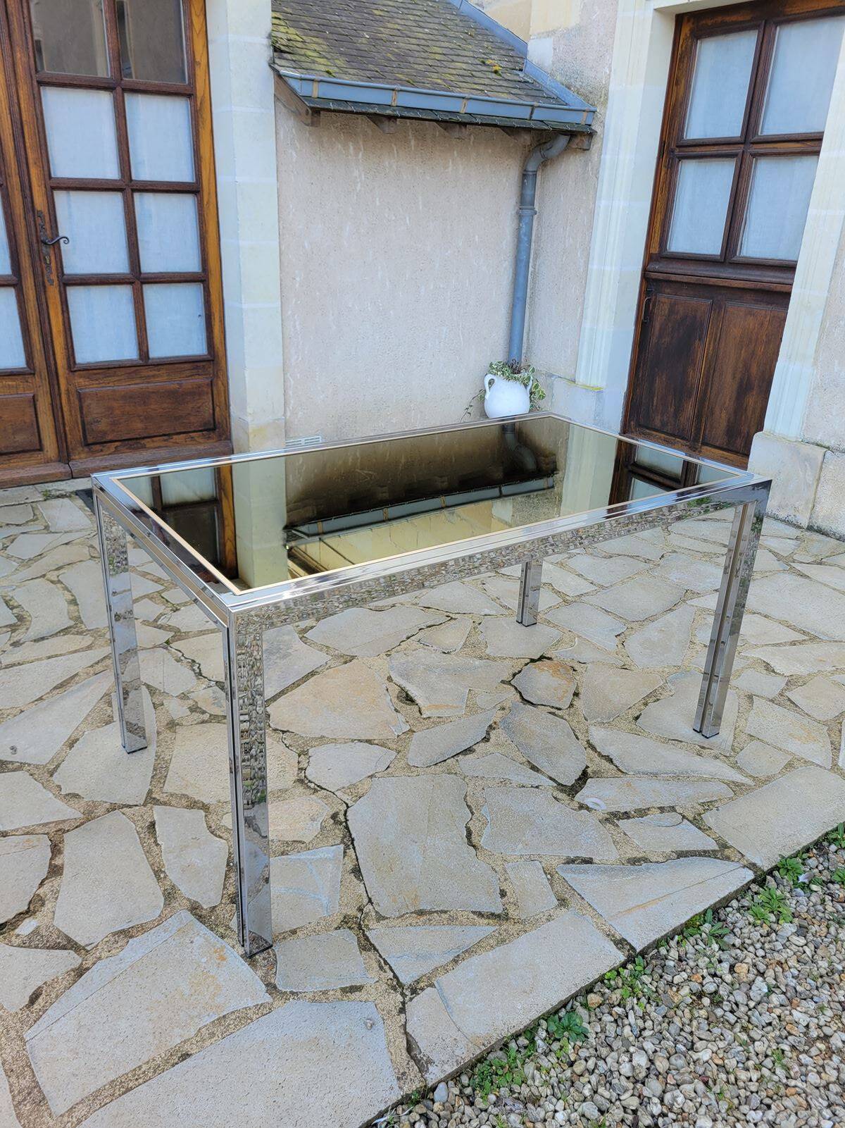 Vintage chrome and glass dining table, Roche Bobois