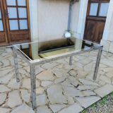 Vintage chrome and glass dining table, Roche Bobois