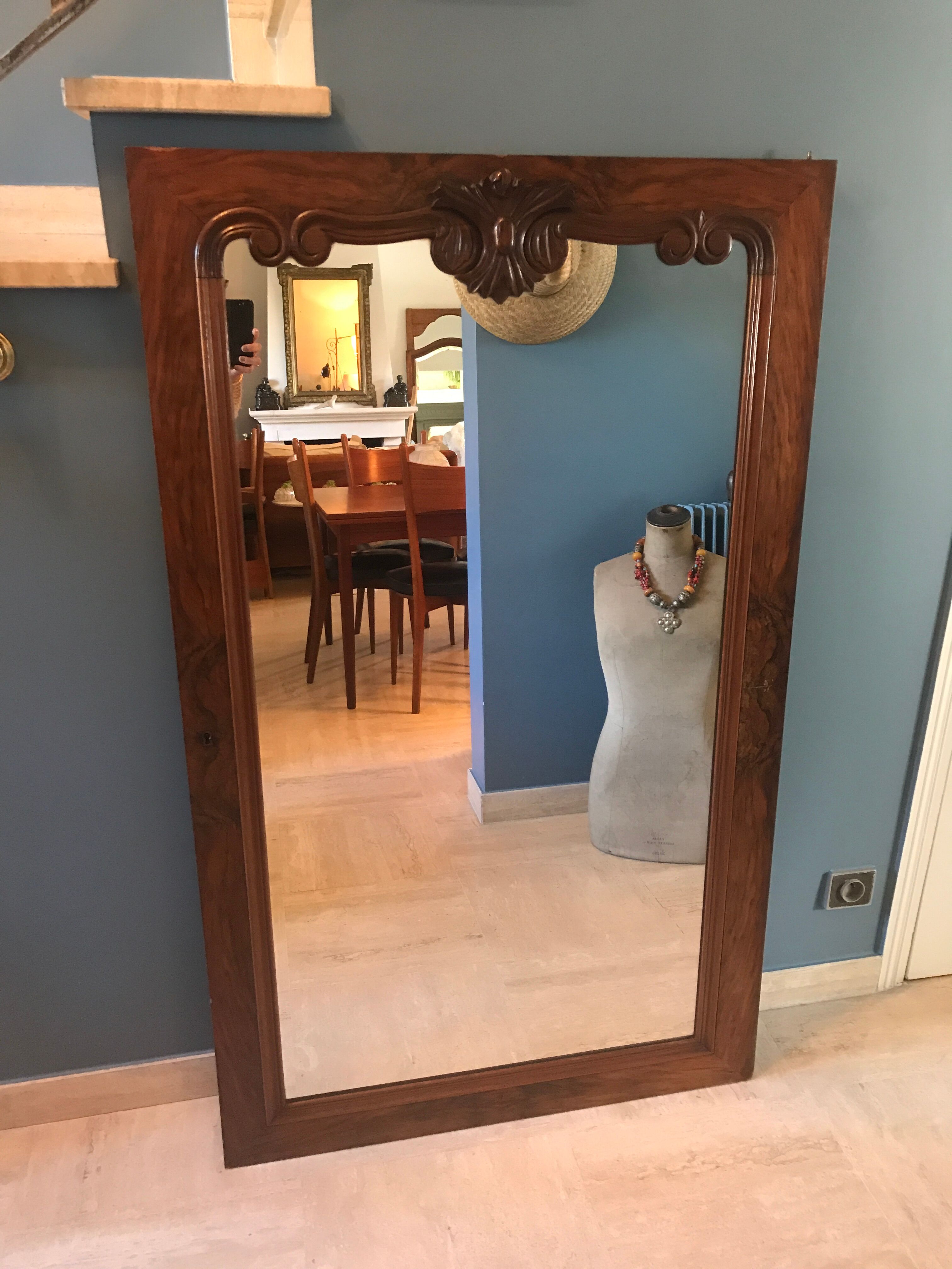 Large mirror carved 137 x 84 cm old door to rack 1920