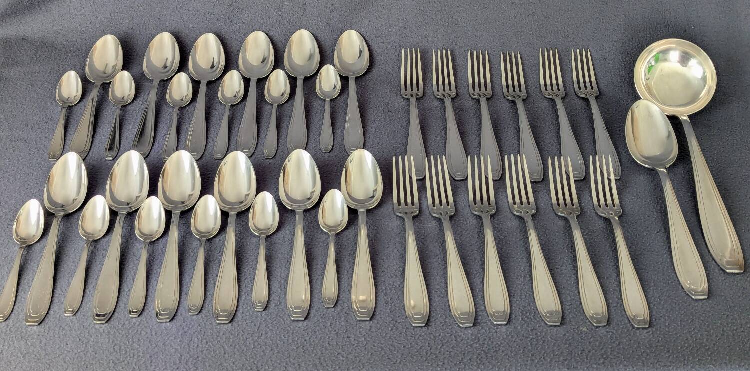 Silver-plated cutlery set, 38 pieces, Goldsmith Apollo, Art Deco, 1920s/1930s