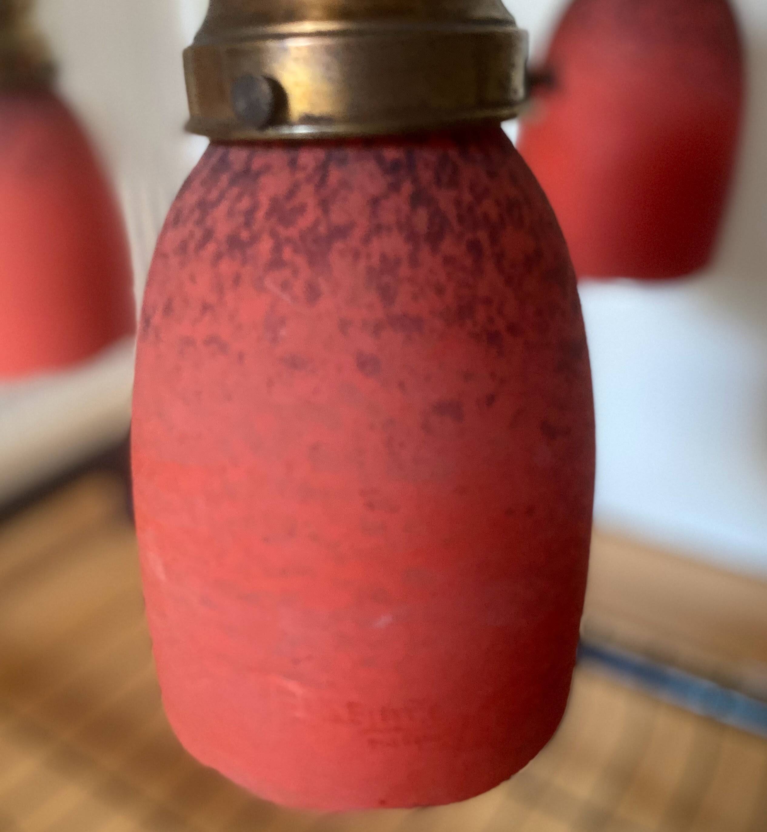 Antique Art Deco wrought iron lustre with 3 tulips in pâte de verre signed Delatte.