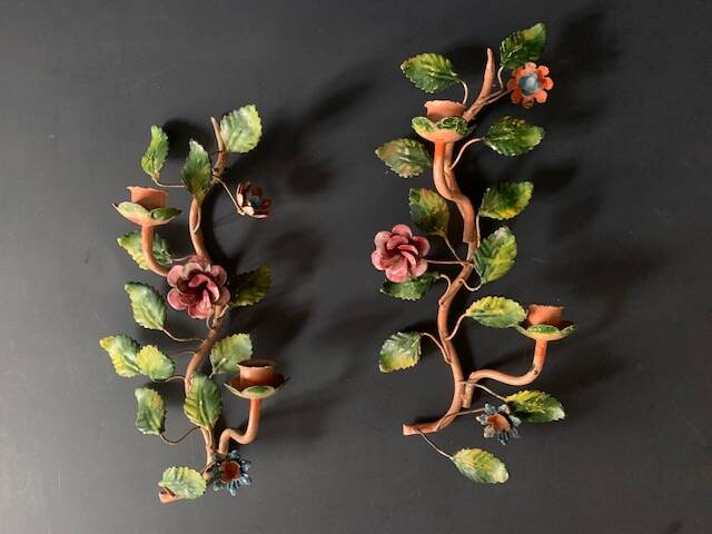 Pair of painted sheet metal flower sconces, Italian, 1960