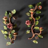Pair of painted sheet metal flower sconces, Italian, 1960
