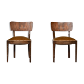 Vintage walnut chairs with studs & straps and springs in velvet, italy, 1920s