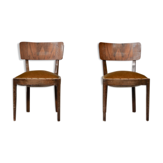 Vintage walnut chairs with studs & straps and springs in velvet, italy, 1920s