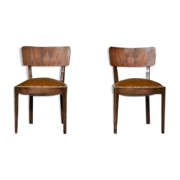 Vintage walnut chairs with studs & straps and springs in velvet, italy, 1920s