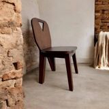 Brutalist retro chair in dark solid teak (several in stock!)
