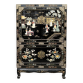 Meuble de style Chinoiserie. Marqueterie de nacre, stéatite, jade.