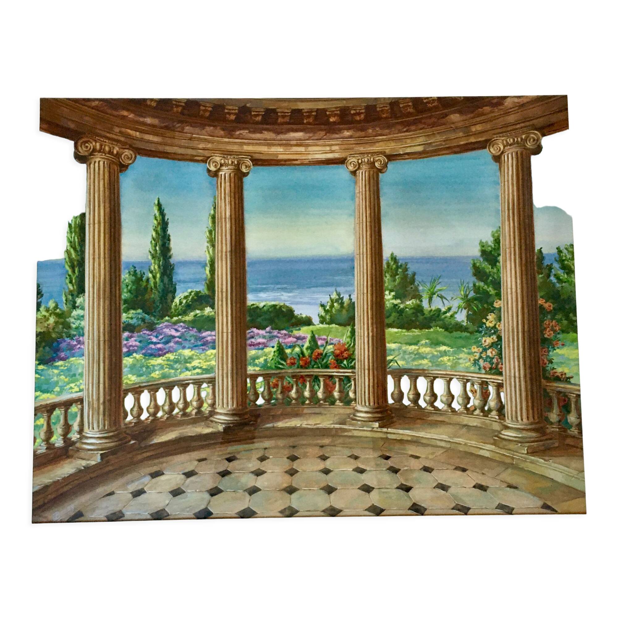 Landscape in gouache framed