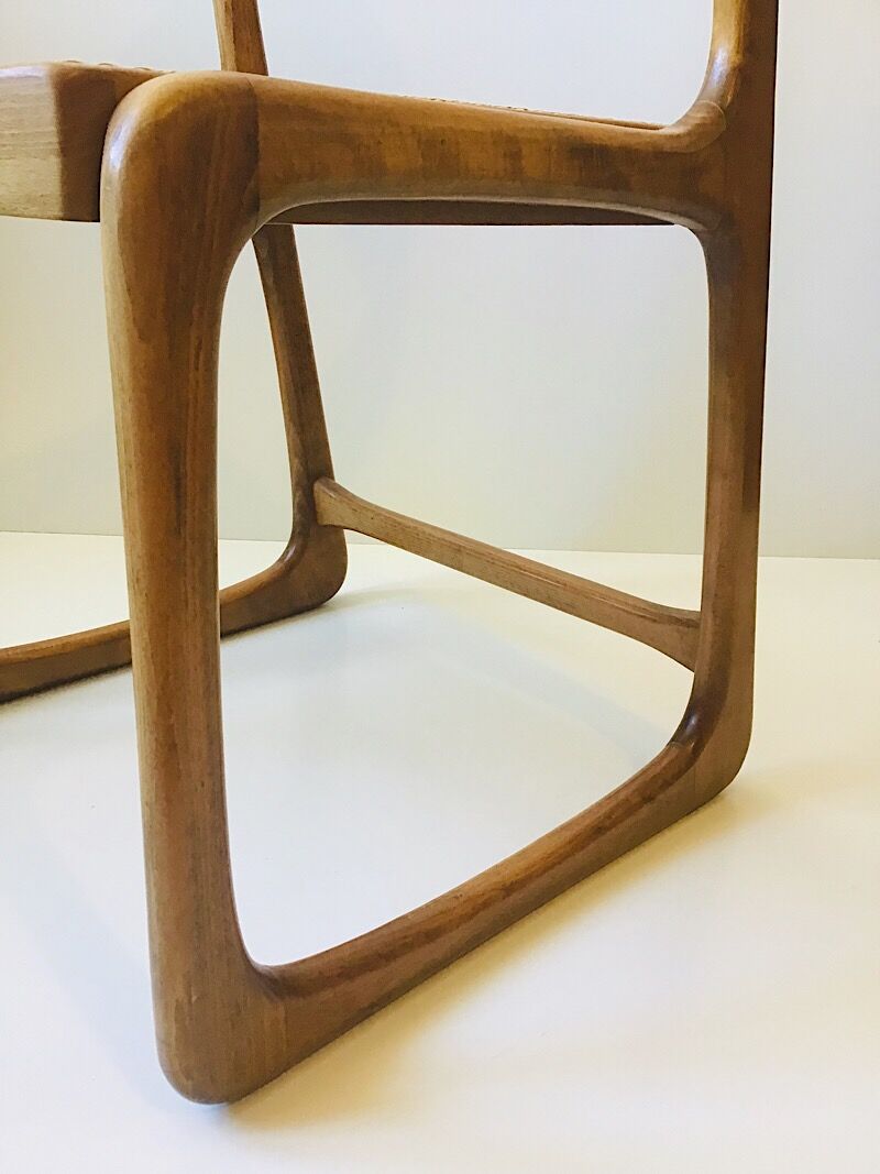 Set de 6 chaises traîneau cannées baumann, années 60