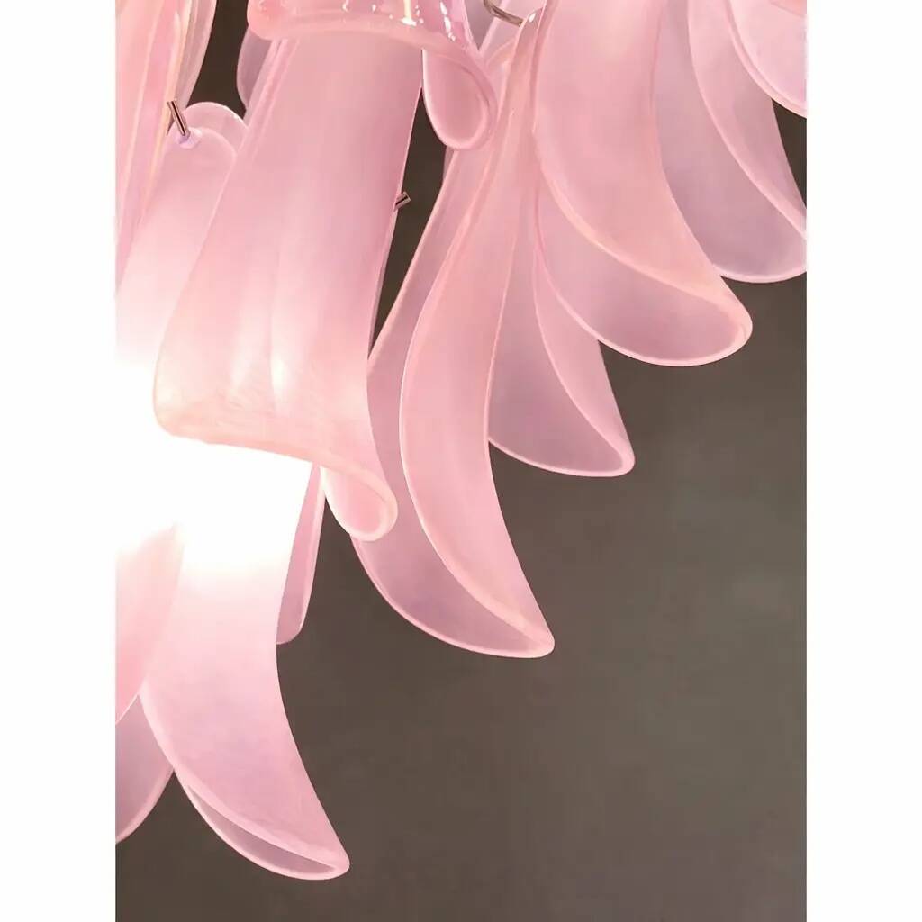 Contemporary Pink Frosted "Selle" Murano Glass Chandelier in Mazzega Style