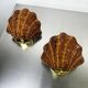 Pair of shell-shaped wicker wall sconces – rattan & brass, circa Italy 1970s