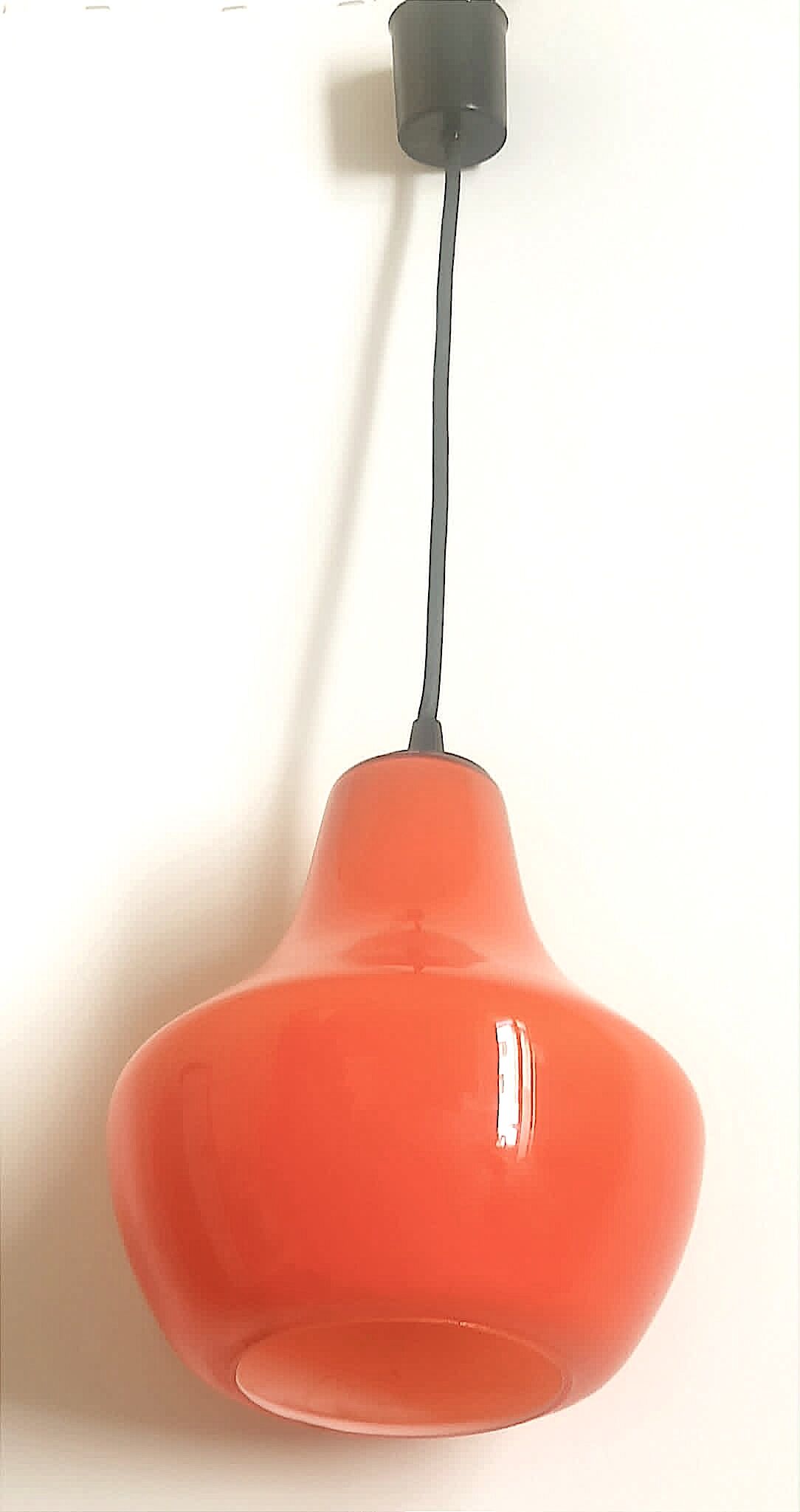 Opaline orange suspension Peill & Putzler 1970s Diameter 23.5 cm