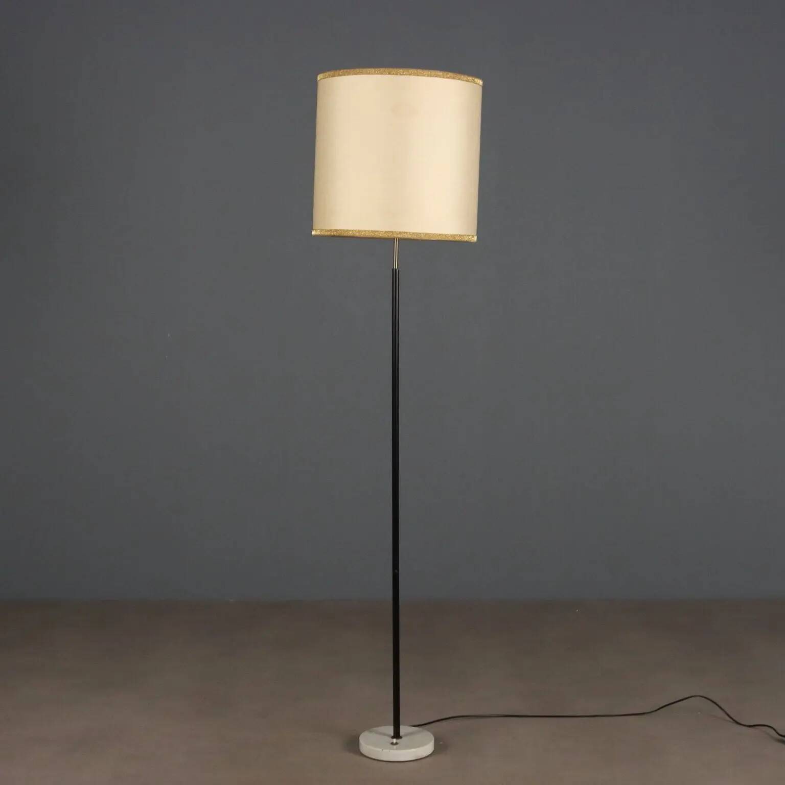 Vintage floor lamp in marble, metal, and fabric, designed in the 1950s-1960s.