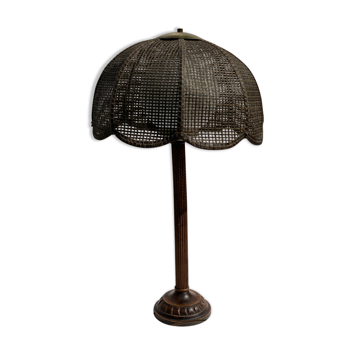 Antique large rattan and opaline bamboo table lamp 1930s-1950s