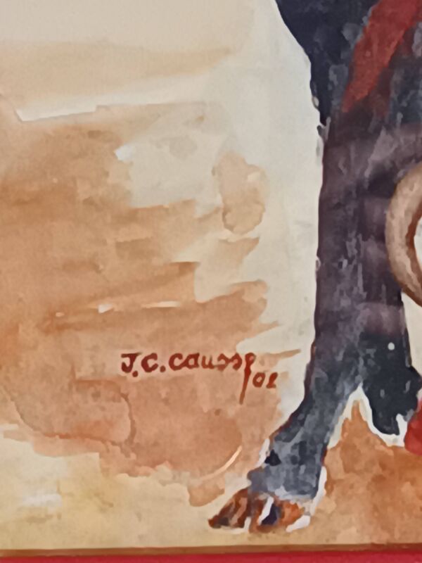 Huile sur papier signée de l'artiste  sculpteur Jean Claude Causse