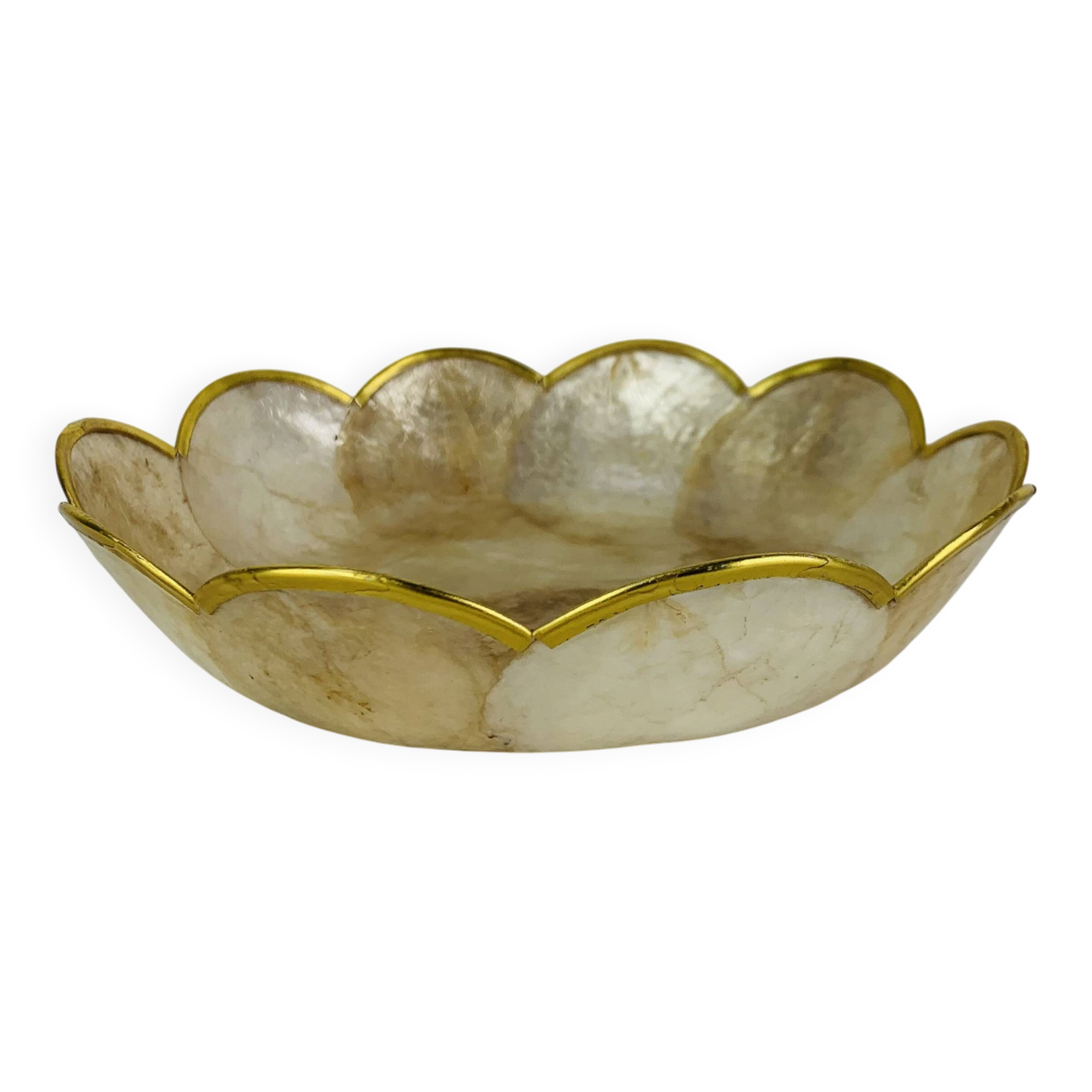 Shell and brass flower catchall, vintage.
