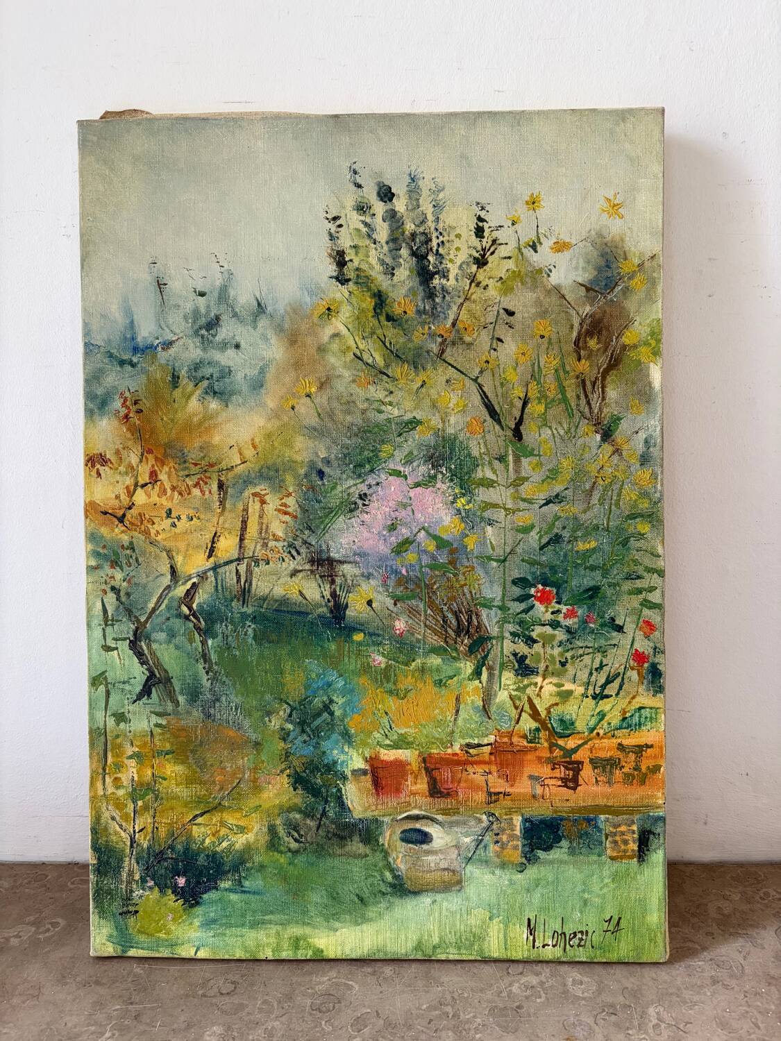The vegetable garden, oil on canvas signed Lohezic 1974.