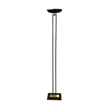 Black lacquered metal floor lamp with brass.