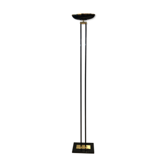Floor lamp in black lacquered metal and brass