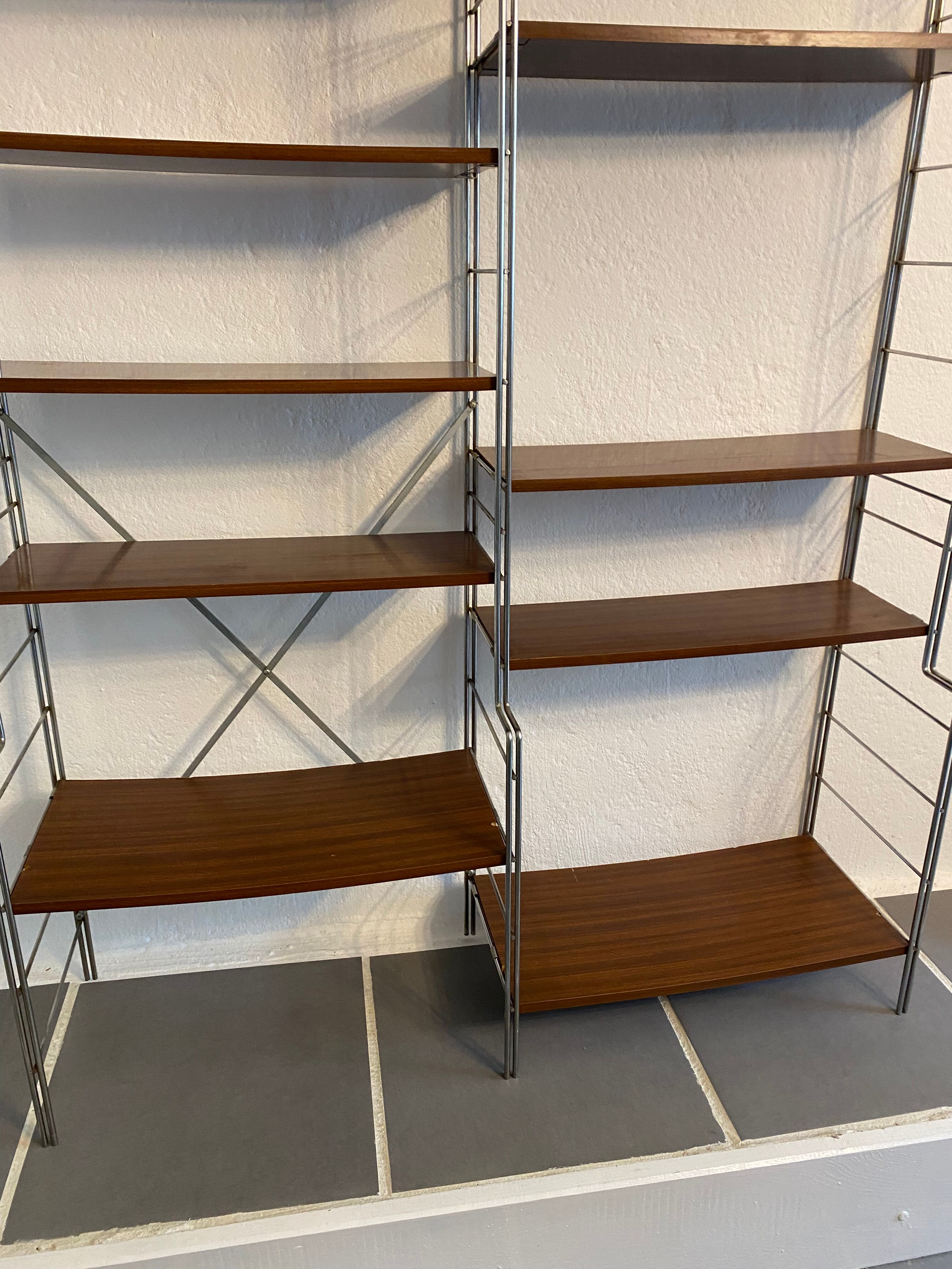 Thong shelves on foot steel and vintage wood