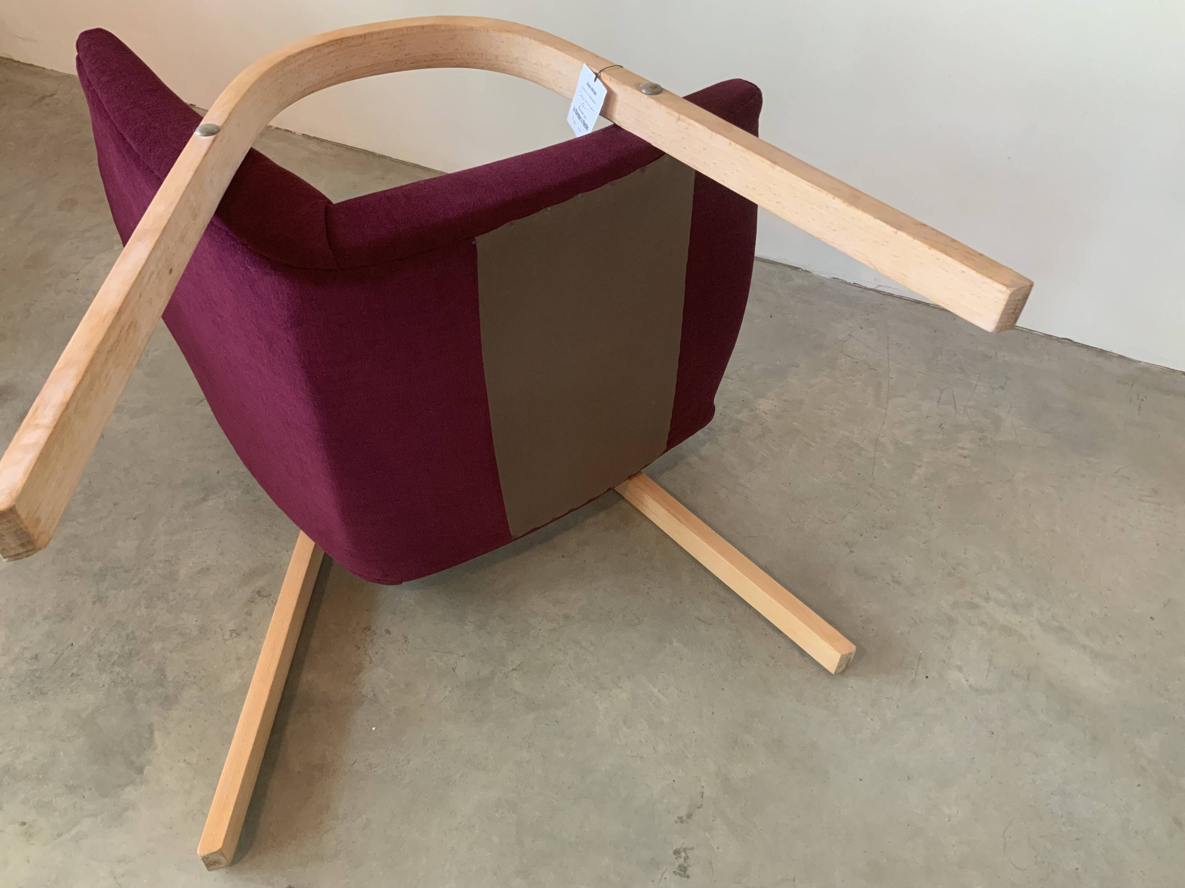 Vintage armchair from 1959 Baumann 280 Restored Amara Aubergine color