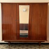 Armoire vintage avec étagères et miroir intérieur laqué