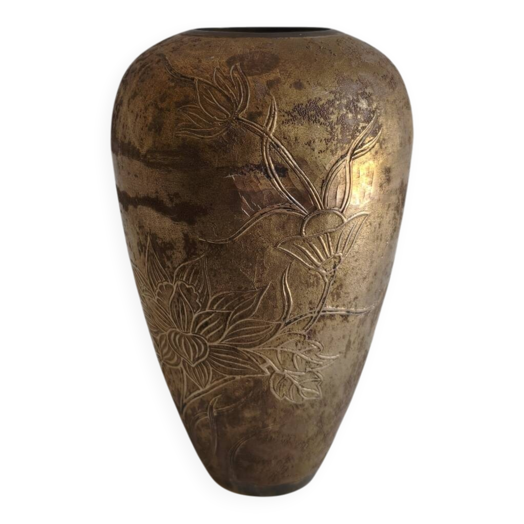 Antique brass and engraved copper vase – 18 cm