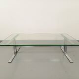 Vintage coffee table in transparent glass and cast aluminum from the 70s