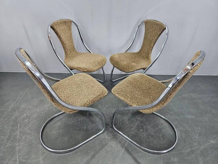 Set of Four Midcentury Dining Chairs, Gastone Rinaldi, Italy, 1970s