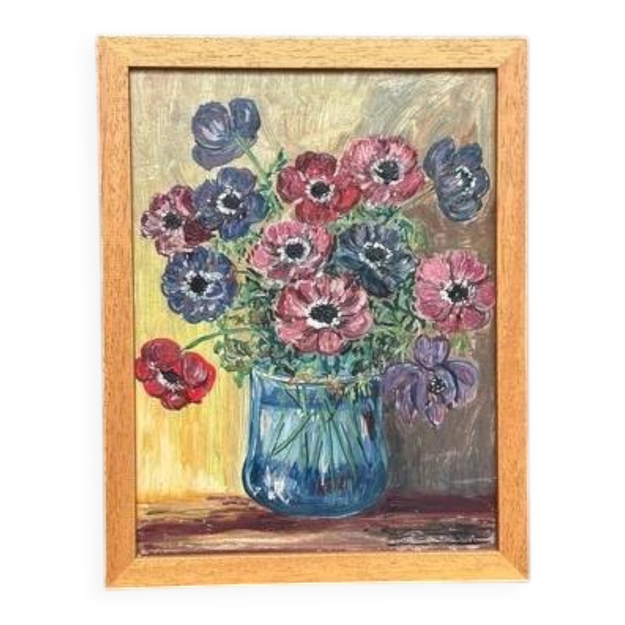 Original Swedish Oil on Panel “Flowers in Vase” Vintage & Framed 29 × 37cm
