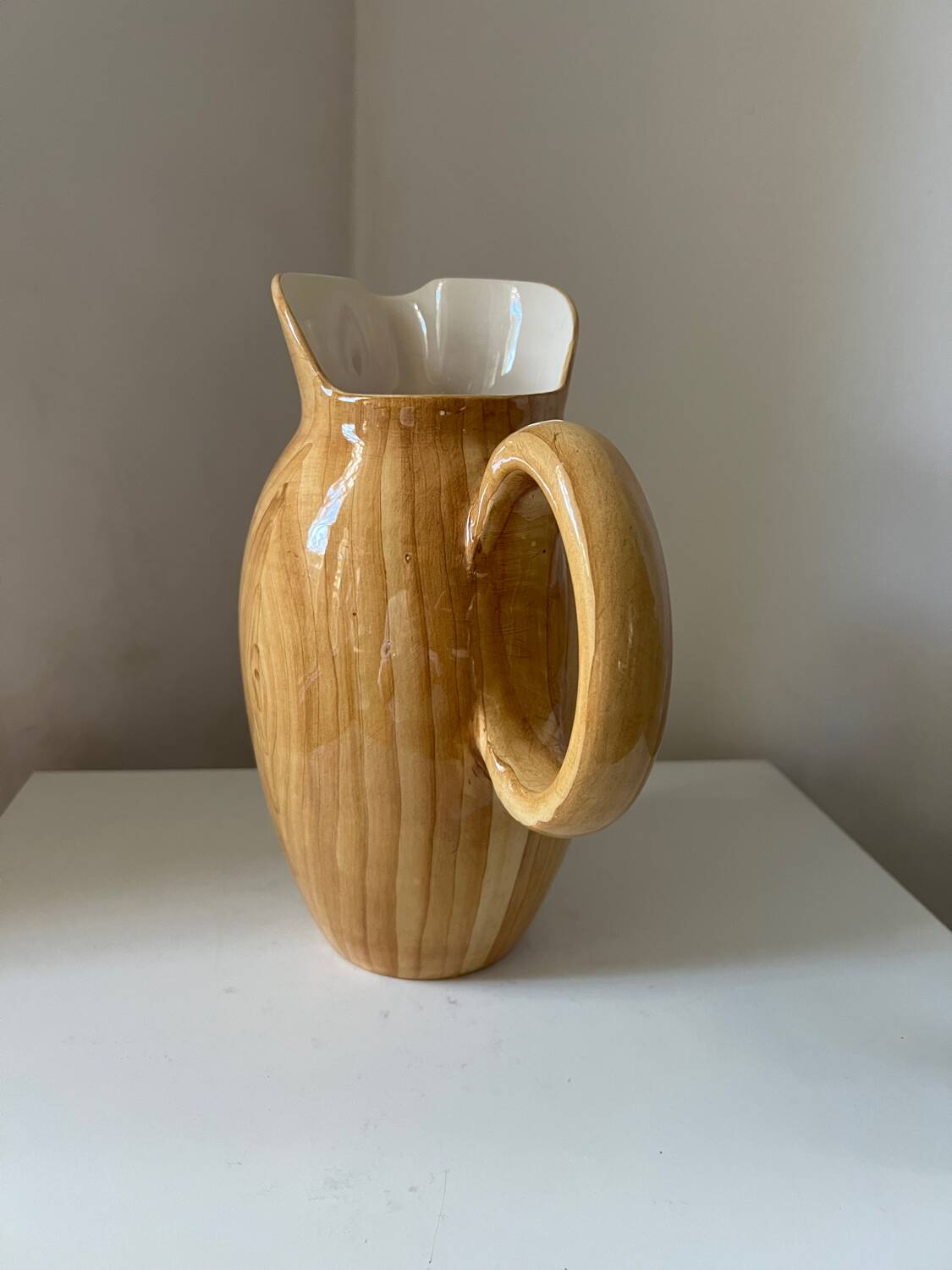 Vallauris Grandjean Jourdan pitcher with wood effect, 1950