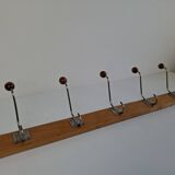 Czechoslovak Midcentury Wooden and Metal Wall Coat Rack, 1960s