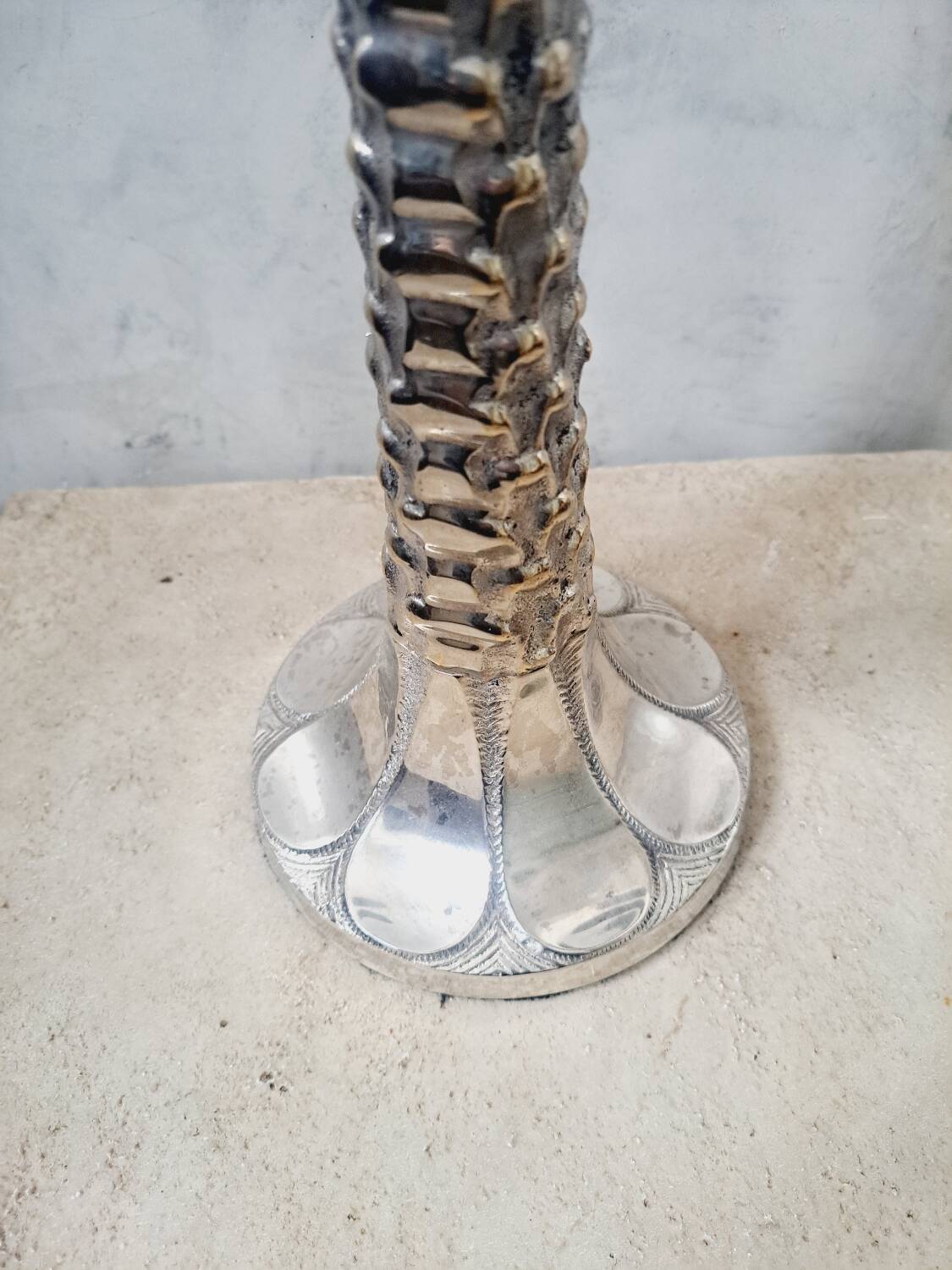 Grand bougeoir palmier argente