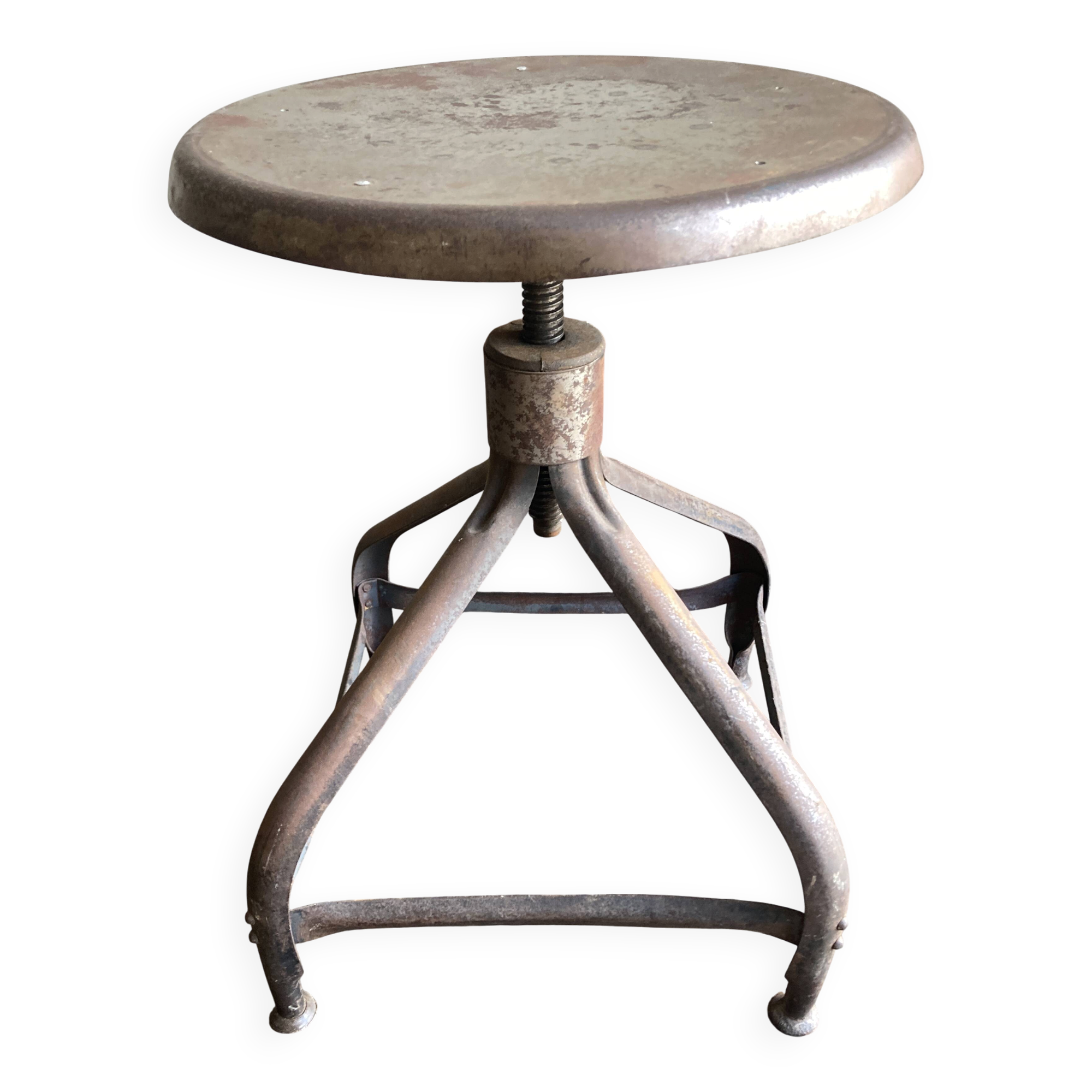 Tabouret à vis Nicolle 1950 en fer brut