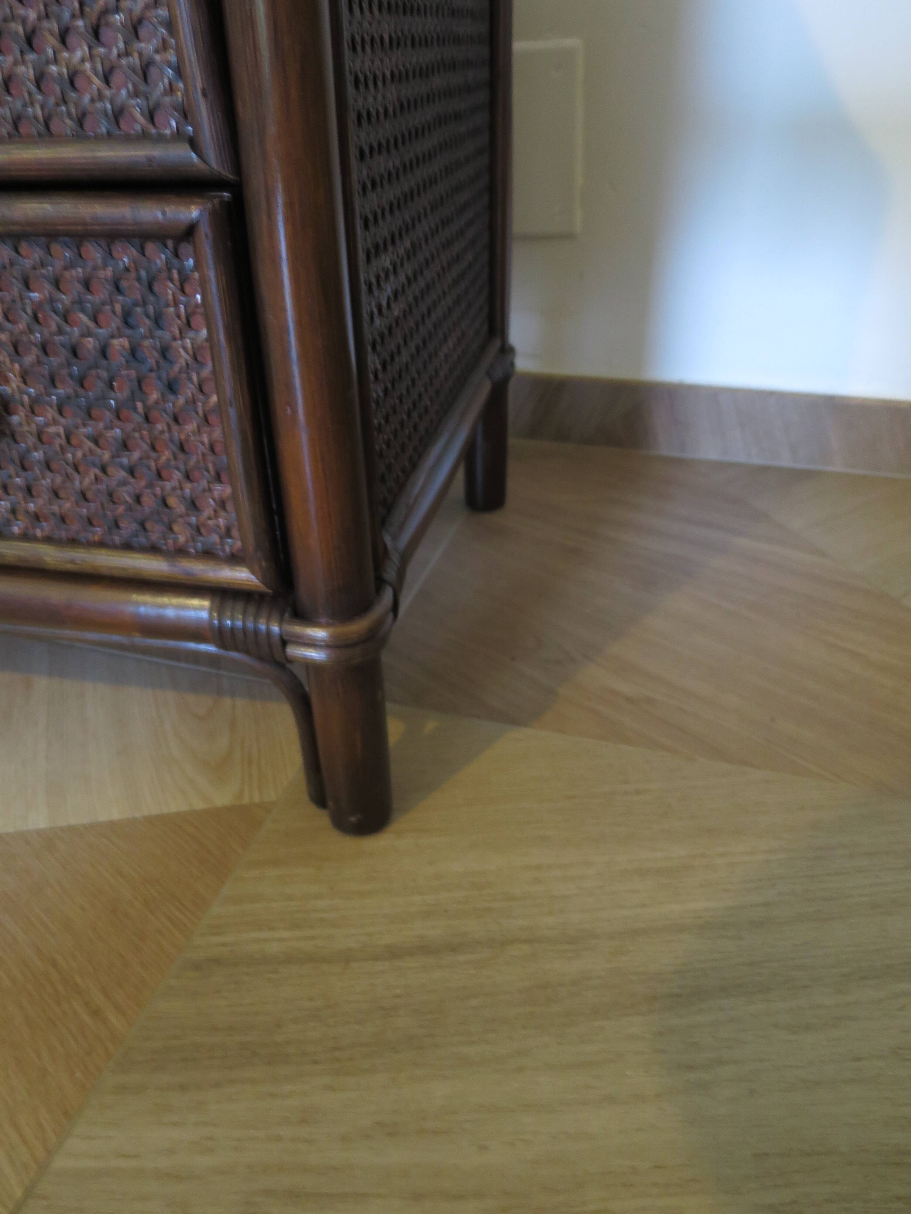 Vintage 3-drawer chest of drawers - wood, bamboo and woven rattan - 1980s