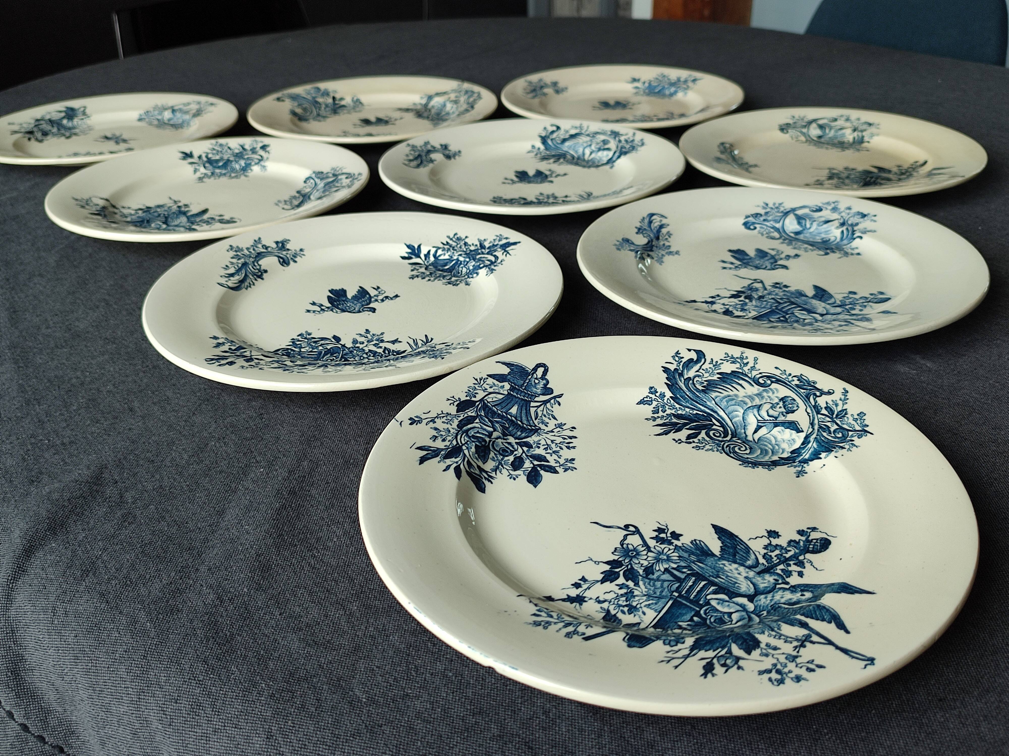 Set of nine antique earthenware, terracotta plates Salins, Antoinette