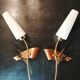 Pair of vintage brass and white glass sconces 1950-60