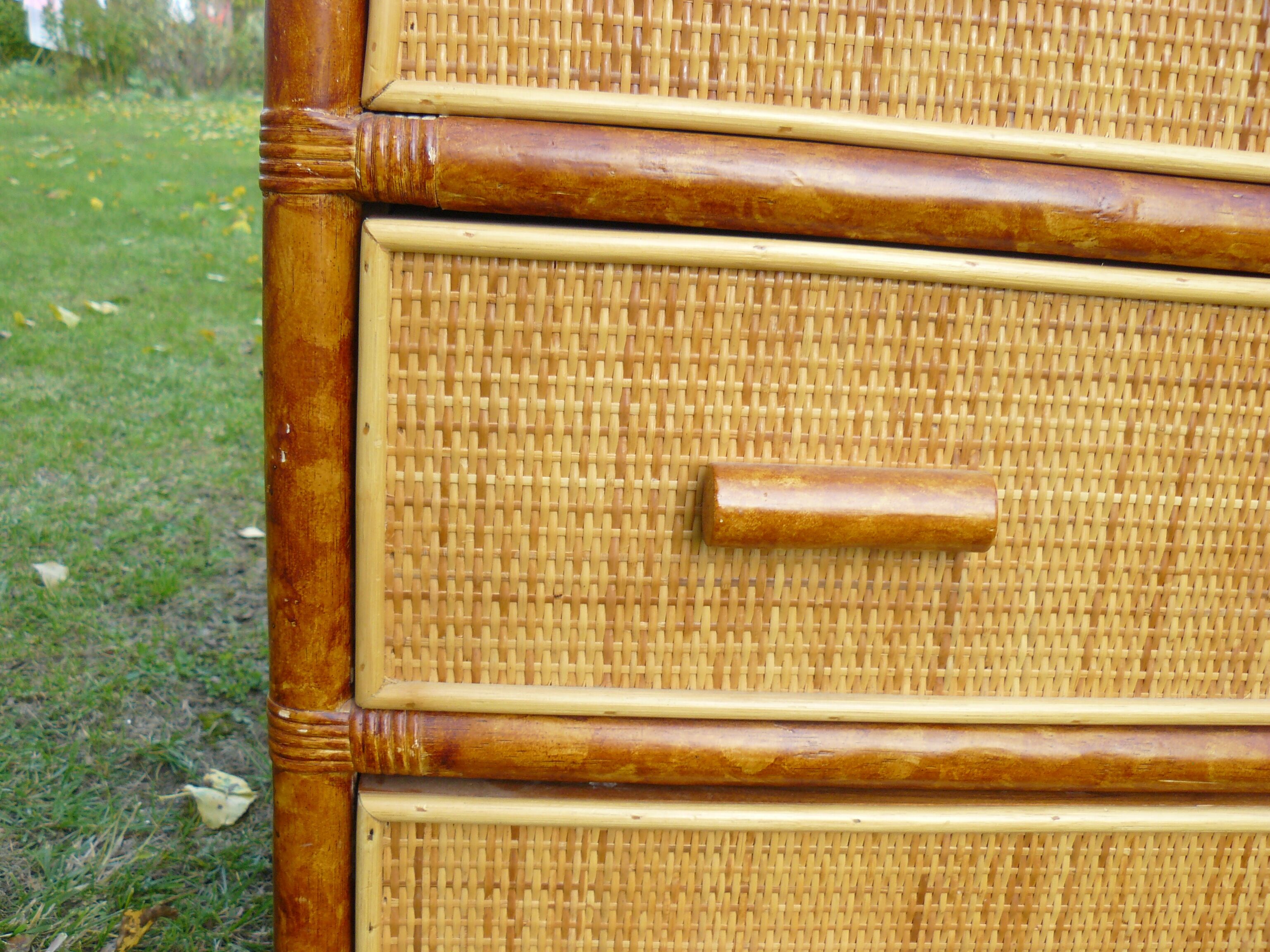 3-drawer chest vintage rattan and bamboo 1960-70