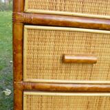 3-drawer chest vintage rattan and bamboo 1960-70