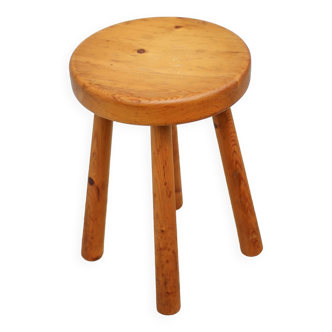 Vintage wooden stool, pine stool, Perriand style stool