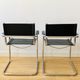 Pair of tubular armchairs in metal and leather Style Marcel Breuer