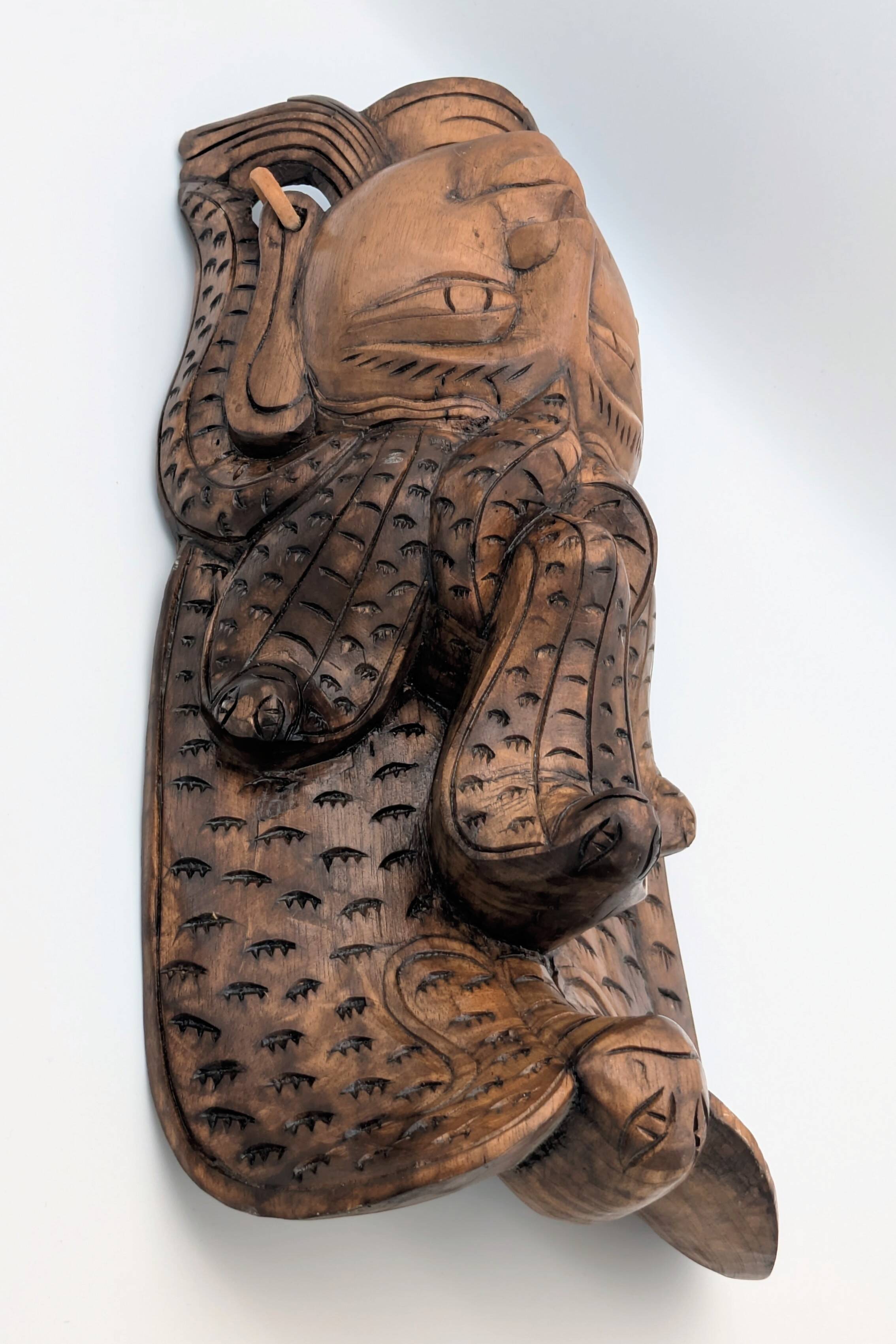 Sculptural Mask Wood - Face & Royal Cobra (Naga) - Tribal Art Indonesia