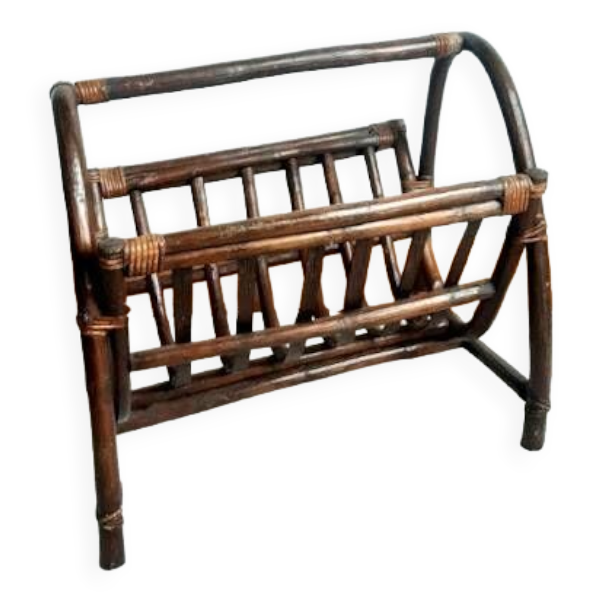 Vintage rattan magazine rack, 1970s